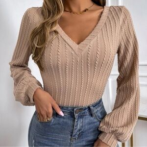 V Neck Rib-Knit Tee